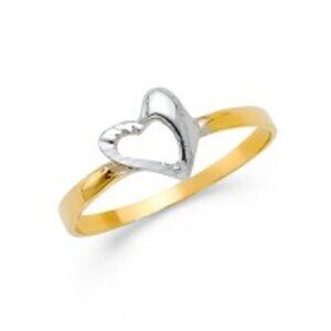 14k Gold Double Heart Promise Ring Diamond cut